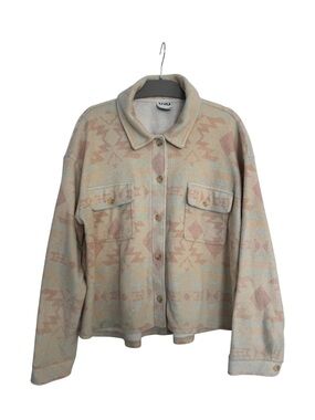 ARULA Beige & Blush Patterned Jean-Style Soft Fleece Jacket